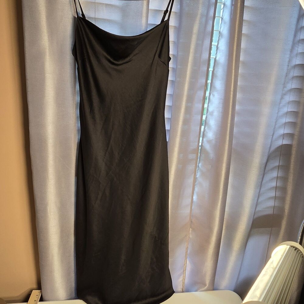 Express Women's Black Satin Slip Dress Cowl Neck Long Sleeveless Size S